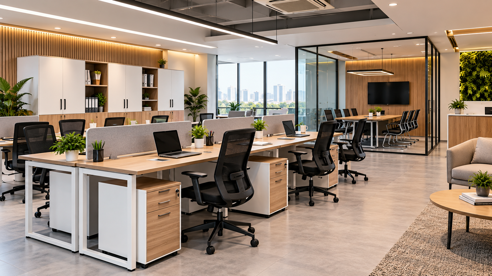 Modern office furniture and workplace interior